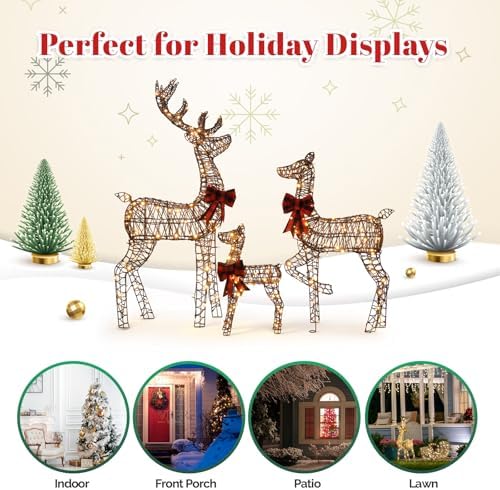 vingli 3 pack 5ft lighted reindeer set christmas showing dimensions