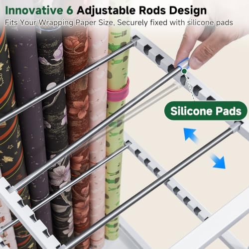 aquzee wrapping paper storage, adjustable gift wrap station, side view