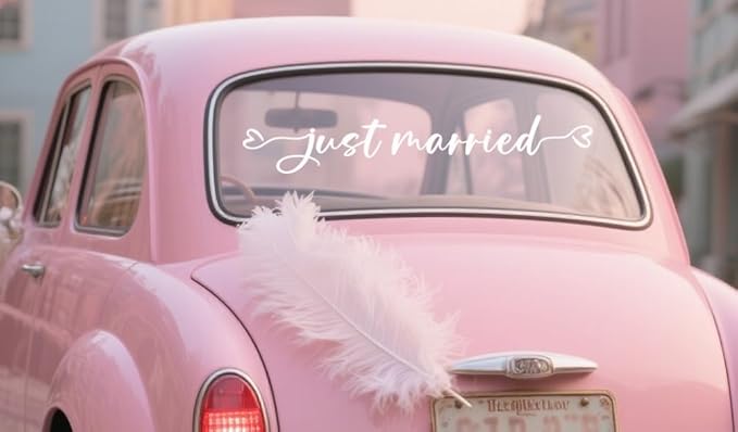 Just Married Car Decal – Wedding Bumper Sticker for Newlyweds, Unique Wedding Car Decoration (28 x 4.7 Inch)