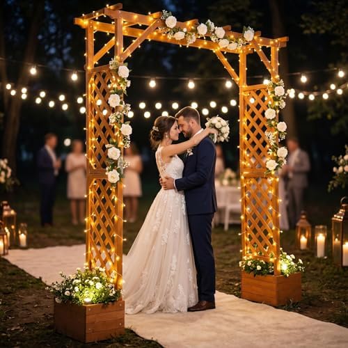 vingli wooden garden arbor with planter, wedding arch shown in use