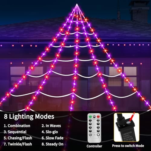 halloween decorations outdoor spider web lights, 23ft 350 shown in use