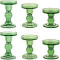 6-Piece Set of Green Glass Candlestick, Crystal Candlestick Holder Holder and Conical Candle, Christmas Candle Holder Decoration, Family Living Room Wedding Candle Holder (green2sets)