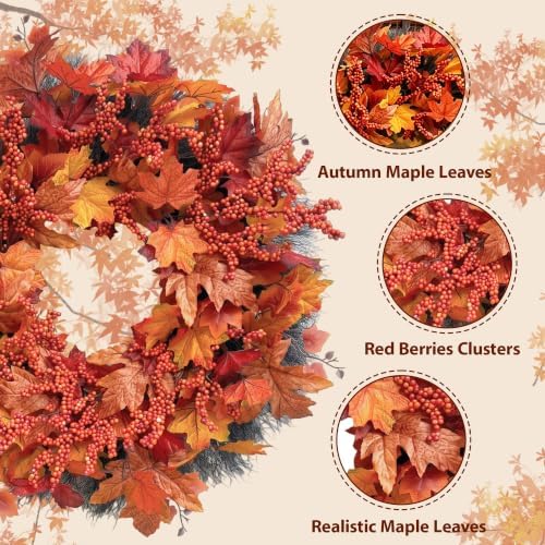 fall maple leaf wreath, 26inch fall wreaths for, side view