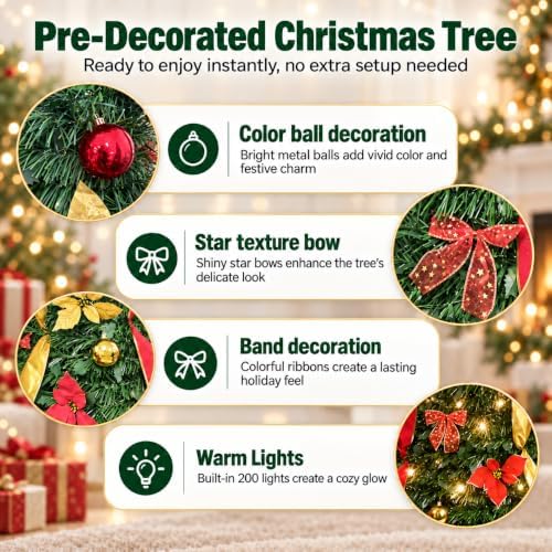 7.5ft prelit pop up christmas tree decoration, collapsible, side view
