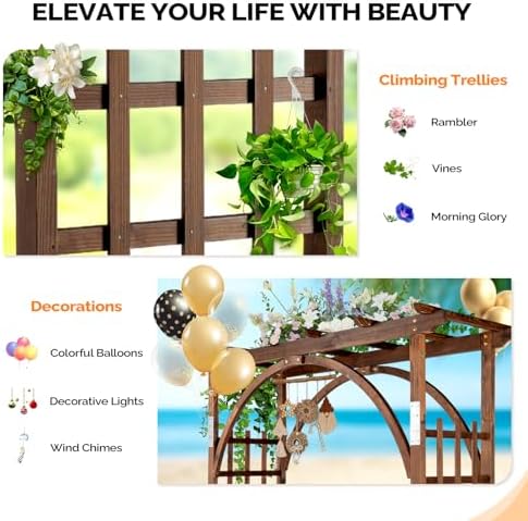 vingli 85in wooden arbor garden arch, wedding arch, package contents