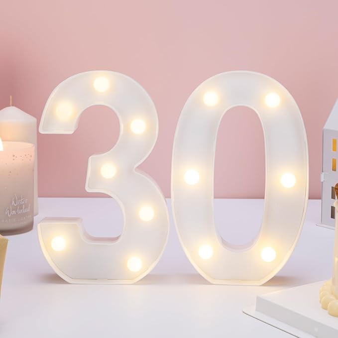 Decorative Led Light Up Numbers, 30th Birthday Decorations, Warm White Led Numbers Lights, Lighted Marquee Number Sign for Sweet 30th Party Decor
