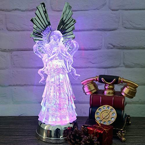 eldnacele 14" angel praying figurine snow globe lantern, side view