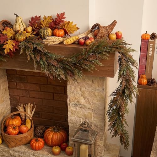 valery madelyn 6ft artificial norfolk fall garland for, close-up detail