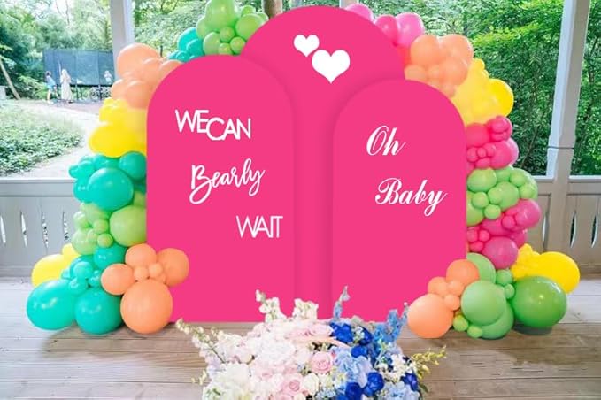 Hot Pink 7.2ft Arch Backdrop Cover - Round Top Chiara Double Sided for Wedding, Baby Shower, Birthday Party - Balloon Arch Spandex Decorations