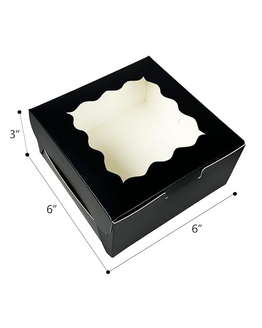 Bakepacker 100pcs Black Cookie Boxes 6x6x3 inches Easy Assemble Macaroon Pastry Boxes Bakery Boxes with Window for Bakery