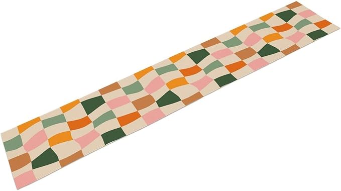 Hippie Table Runner, Vintage Geometric Square Orange Green Pink Grid 60s 70s Style Kitchen Dining Room Decor for Indoor Outdoor Wedding Party Table Runner 13x60 Inch