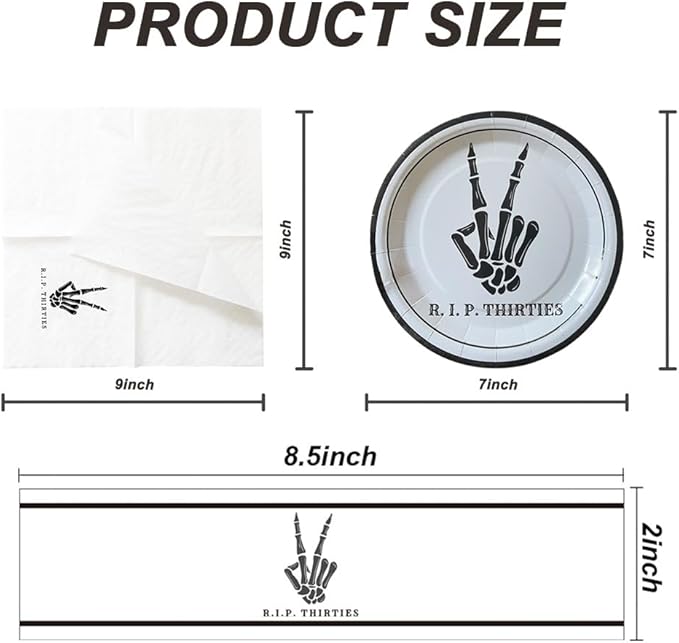 SharkBliss RIP Thirties Party Supplies 240 PCS – Paper Cocktail Napkins Party Cups Water Bottle Labels Toothpick Flags Drinking Straws Gift Tags Forks Plates for Death to My 30s 40th Birthday