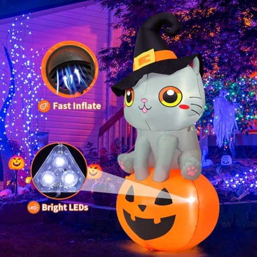 goosh 6 ft halloween inflatables cat outdoor decorations, close-up detail