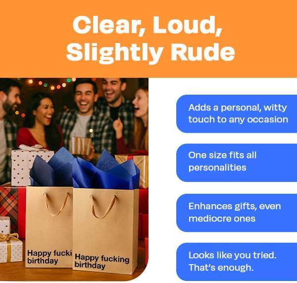 MilkToast Brands Funny Profanity Gift Bag, 11" x 8" x 4" Size, Happy Fucking Birthday, Reusable Brown Kraft Paper Swear Word Bag for Father's Day, White Elephant, and Birthday Gifts