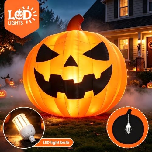 20ft giant inflatable pumpkin lighted outdoor halloween decor, close-up detail