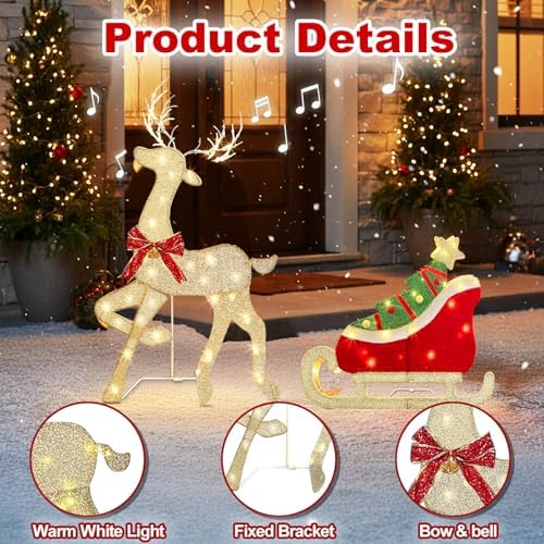 eambrite christmas decorations outdoor, 42 inch christmas reindeer, front angle view