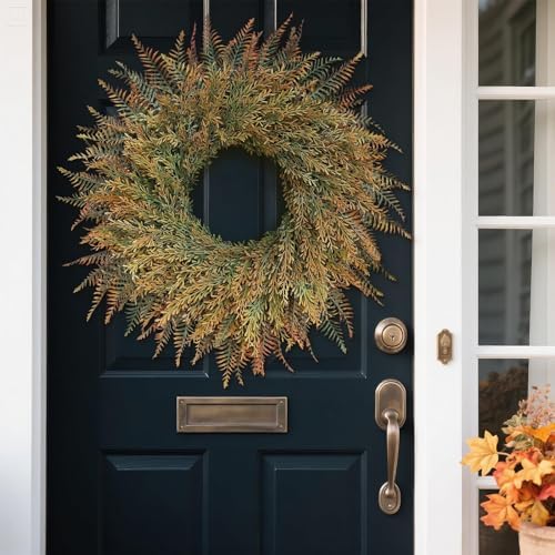 26" large artificial fern leaves fall wreath for, front angle view