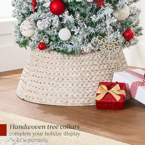 best choice products flocked pencil christmas tree, pre-lit, front angle view