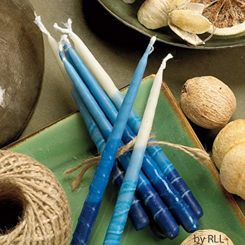 Rite -Lite Judaica Premium Chanukah Candles. Handcrafted, Tri-Color Blue/White Stripe. Box of 45