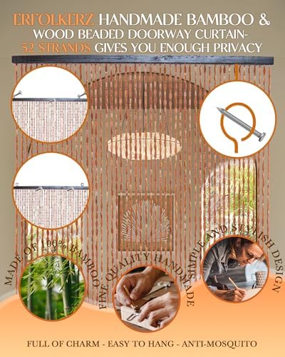 52 strands handmade natural beaded curtain for doorways shown in use