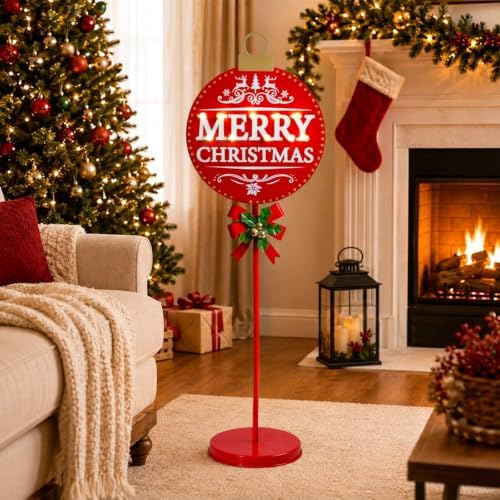 christmas signs with led lights,battery operated metal outdoor, front angle view