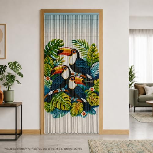 rainforest beaded bamboo curtain for doorway 35.4" x, front angle view