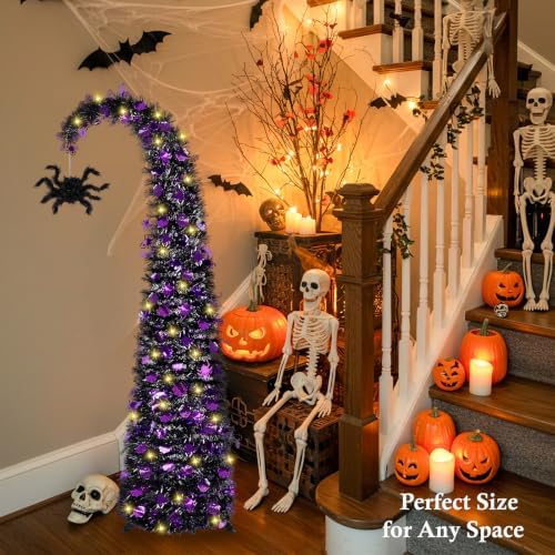 5ft curved halloween pop up christmas tree with showing dimensions