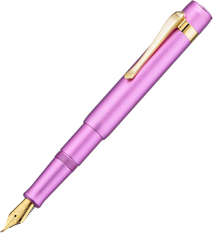 Hongdian M2 Mini Fountain Pen with Bent Nib, Sleek Shape Aluminium Short Pocket Travel Pen (Lilac Purple)