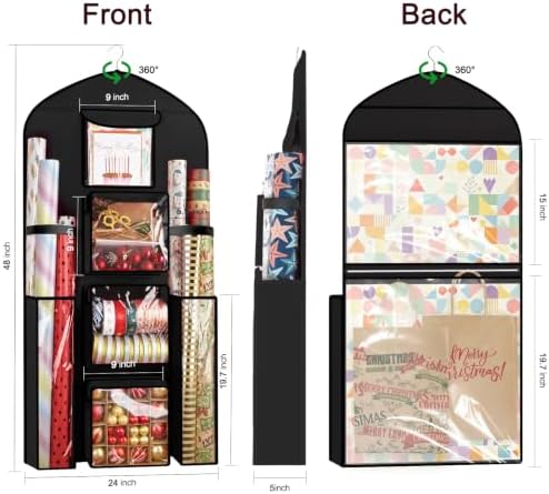 hanging wrapping paper organizer storage, over door gift, close-up detail