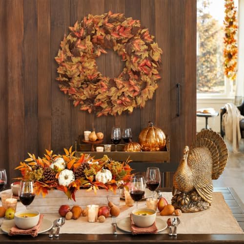 20" fall wreath for front door, artificial maple, view 9