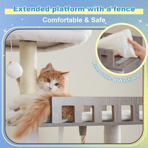 hey-brother wooden cat tree, furniture tower with large, close-up detail