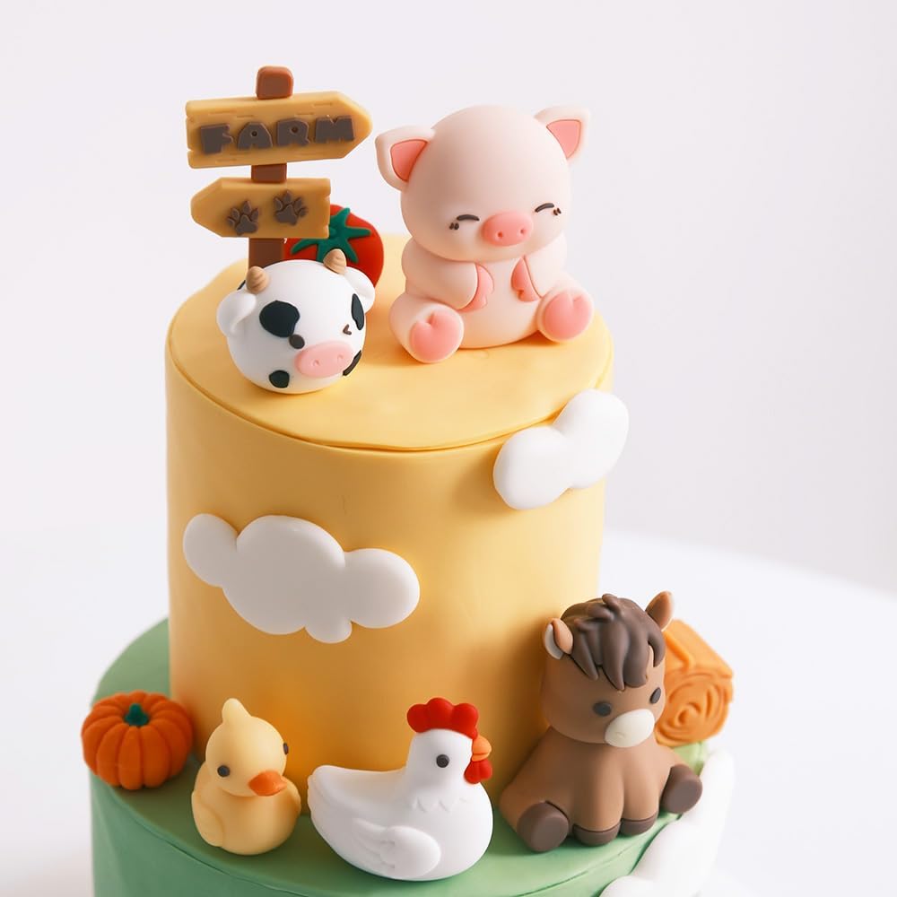 Farm Animal Cake Toppers 15PCS Animal Cake Toppers Include Cute Cow,Chicken,Horse,Pig,sheep,Farm Birthday Decorations.