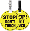 PLIGREAT 2 Pack Yellow Stop Don't Touch Baby Car Seat Sign for Newborn Babys Girl Boy No Touching Kissing Baby Reminder Signage for Babys Carrier Car Seat Stroller Tag with Hanging Straps and Clip