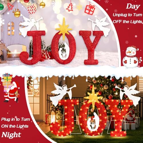 lighted joy christmas yard outdoor decoration 22.5in large, side view