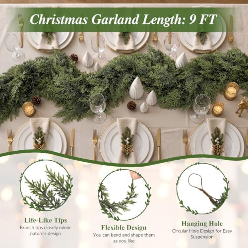 alupssuc 9ft christmas garland, encrypting real touch &full, close-up detail