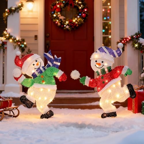 hausse set of 2 lighted snowmen christmas decorations, main product view