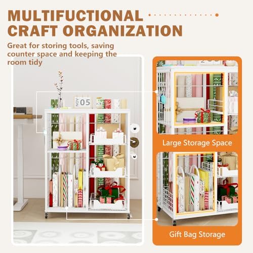 wrapping paper organizer storage with wheels, rolling gift showing dimensions