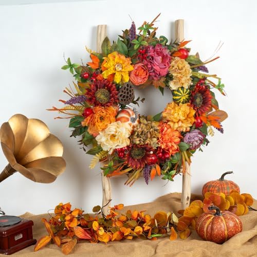 24 inch artificial harvest fall wreaths for front showing dimensions