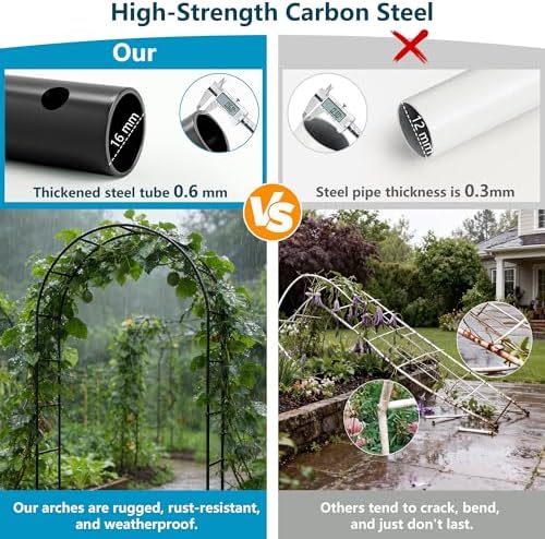 thickened rustproof garden arch metal trellis for climbing, side view