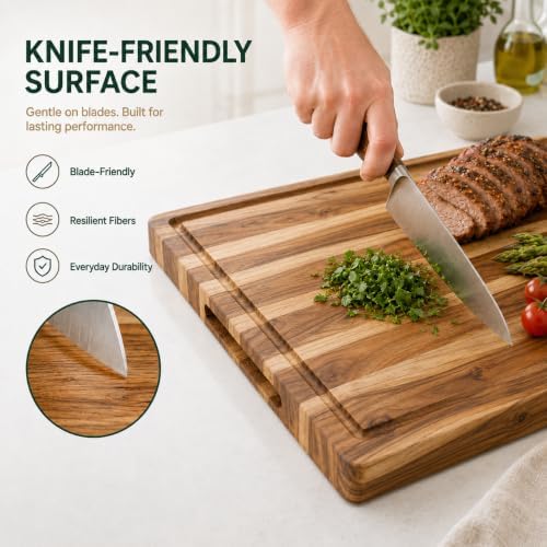 teak wood cutting board for kitchen, 18x14 inch on a desk or shelf