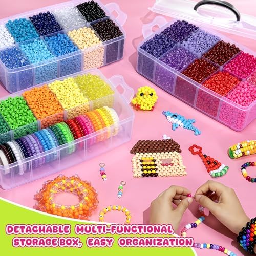 simetufy 14000pcs pony beads bulk, 30 colors 6x9 shown in use