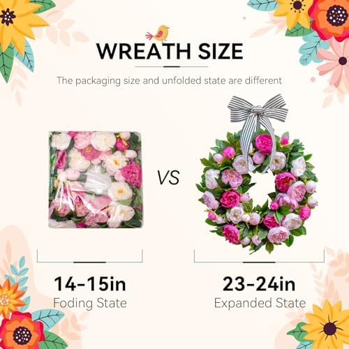 spring wreath for front door- 24 inch summer, side view