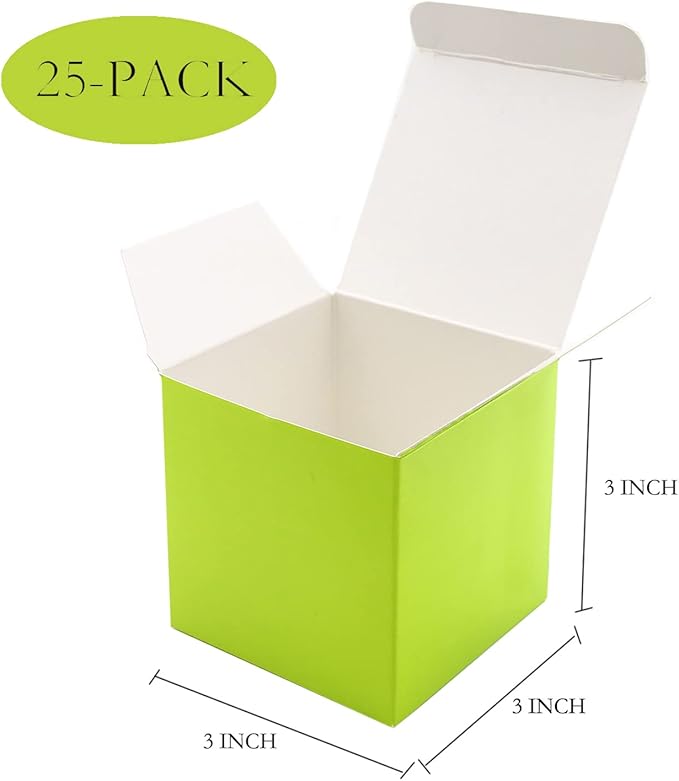 Oletx 25 Pcs Green Paper Gift Boxes, Small Candy Boxes Bulk, 3x3x3 inch Gift Box with Lids, Goodie Treat Boxes for Party Favors, Birthday Gifts, Wedding Gifts