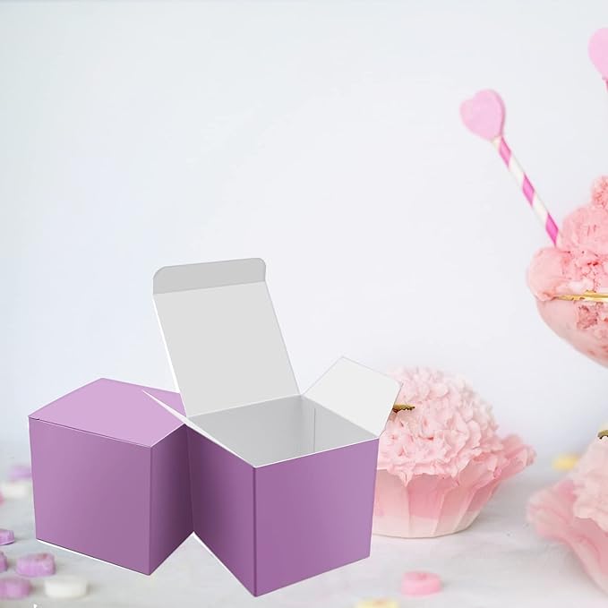 25 Pcs Purple Paper Gift Boxes, Small Candy Treat Boxes Bulk, 3x3x3 inch Gift Box with Lids for Party Favors, Birthday Gifts, Wedding Gifts