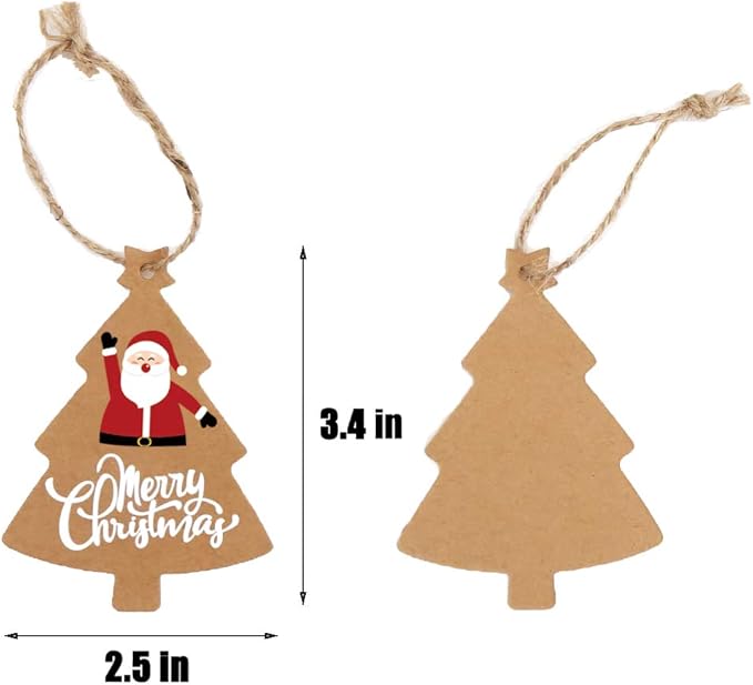LOKIPA 120 Pieces Christmas Kraft Paper Gift Tags, Xmas Tree Present Hang Labels with 230 Feet Jute Twine Baker Twine for DIY Art Crafts