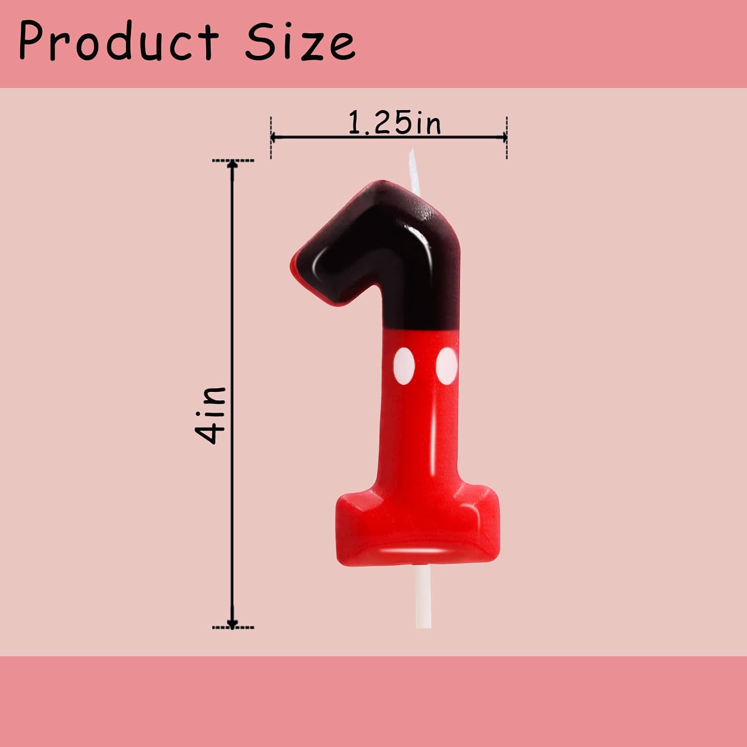 1st Black Red Birthday Candles for Boys Girls, Red Mouse Cake Topper Cupcake Decor, Cartoon Themed Birthday Party Decorations Supplies (Number 1)