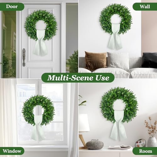 32'' large boxwood wreath, foldable green wreath with, front angle view