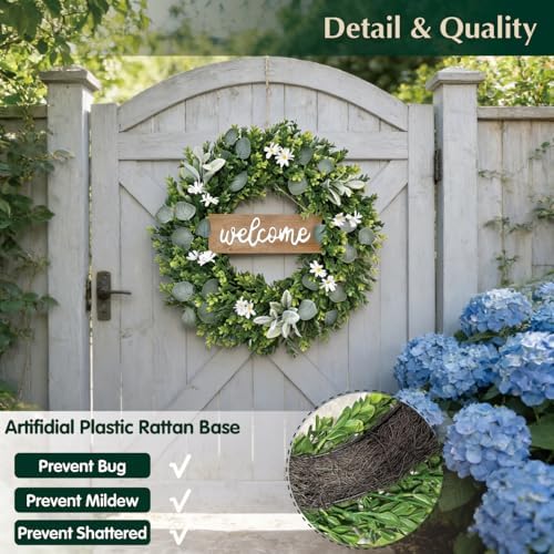 24inch spring wreaths for front door, faux boxwood showing dimensions