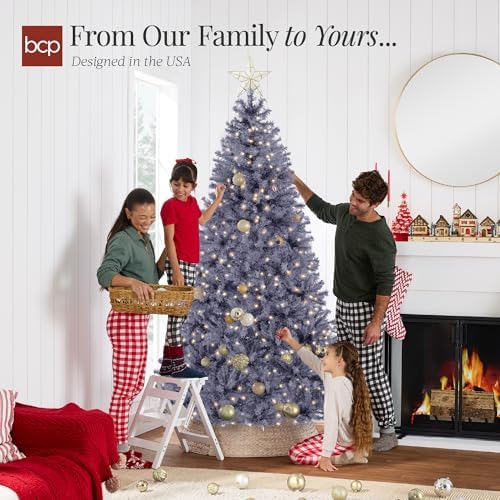 best choice products 4.5ft pre-lit charcoal gray christmas, side view