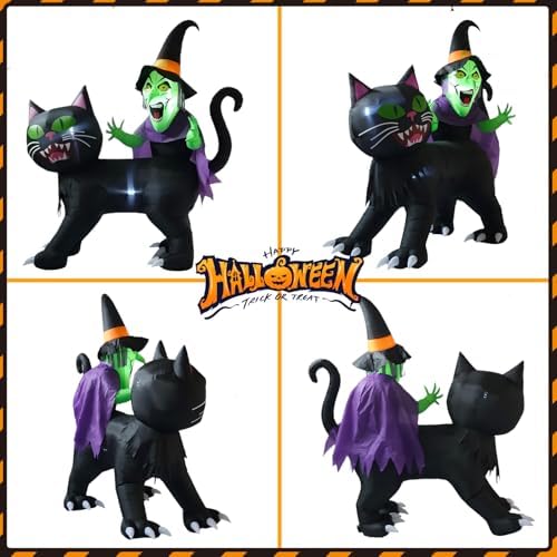 langxun 8ft witch riding black cat halloween inflatable, side view